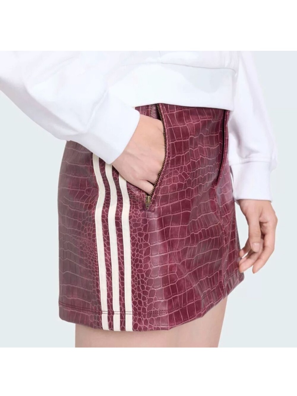 Adidas Originals Burgundy Croc Pleather Mini Skirt Size 6 NWT